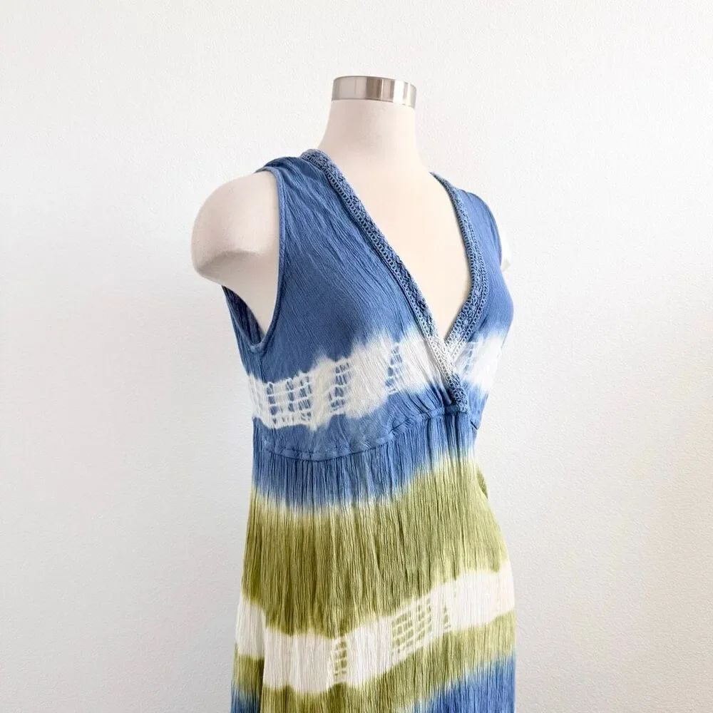 Cute Options Blue Green White Dress Peasant Floral Tie Dye Prairie XL